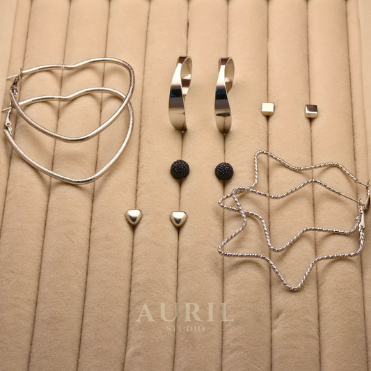 Silver 6 Pair Earrings Combo Set for Women – 3 Studs and 3 Hoop Designs
